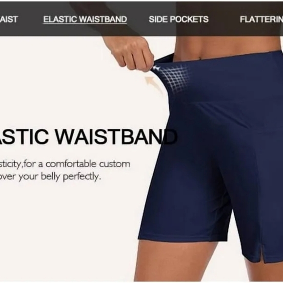 Ocean Blues Women's High Waisted Swimming Shorts with Pockets - Picture 3 of 4